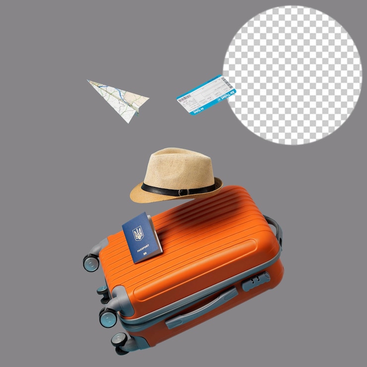 El sombrero PSD está en una maleta con una pegatina en él con fondo transparente
