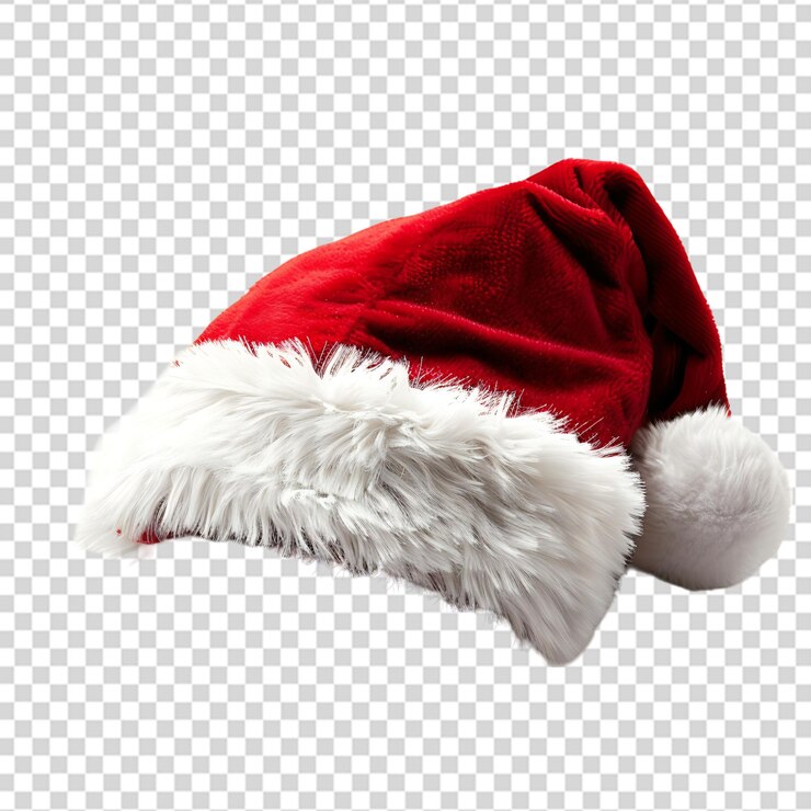 PSD sombrero realista de papá noel rojo con un pompon blanco aislado sobre un fondo transparente