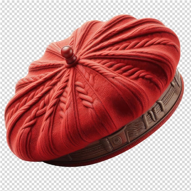 Un sombrero rojo con un diseño redondo en él