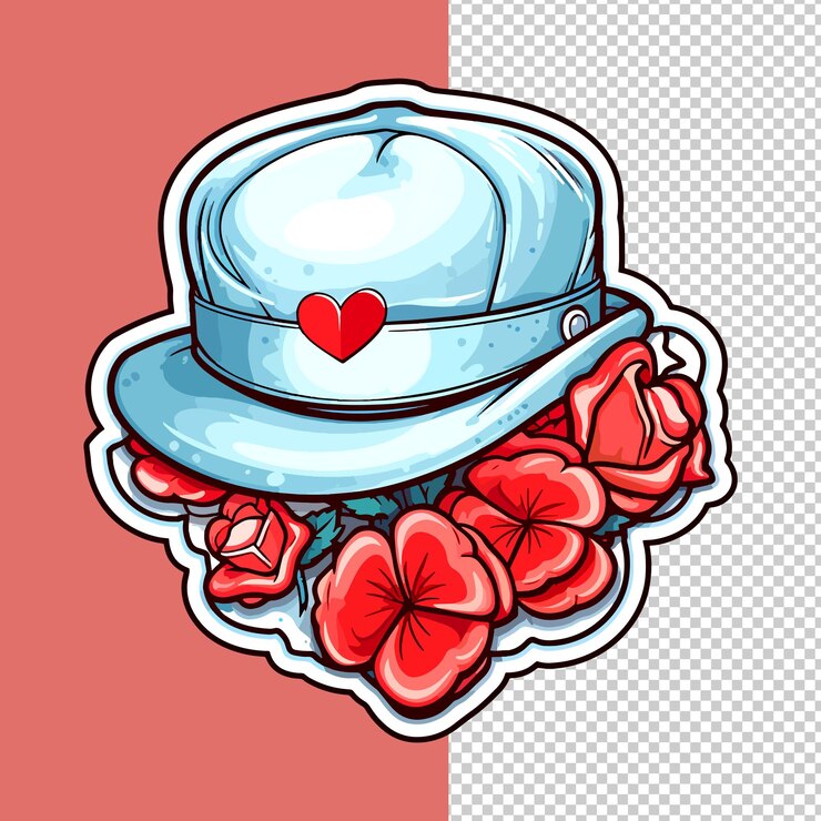 PSD sombrero romántico con corazón y rosas en un fondo transparente