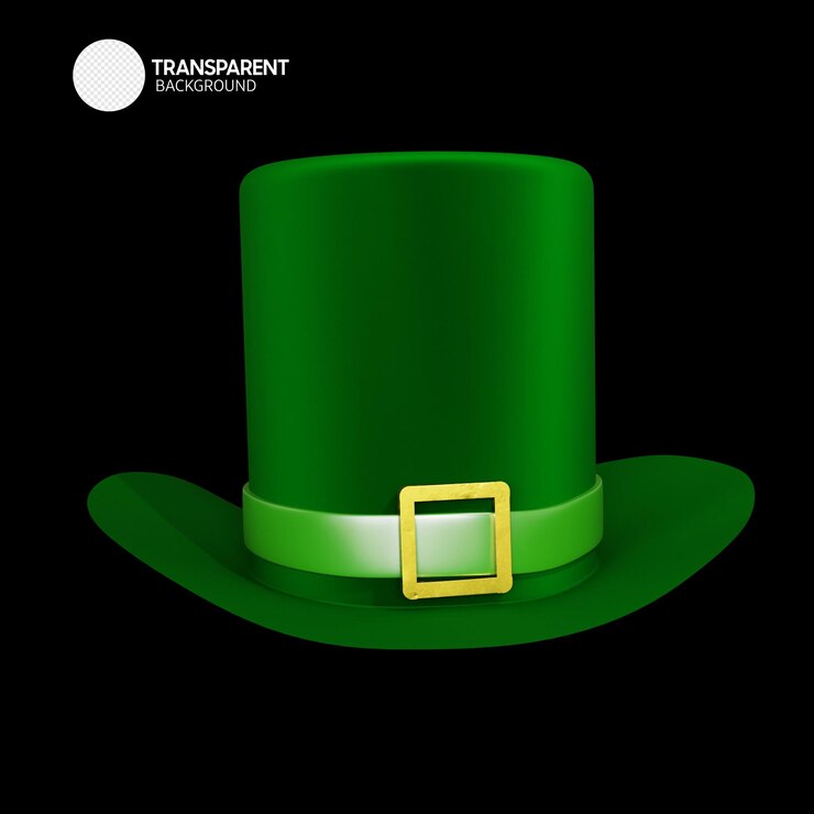 PSD un sombrero verde con una hebilla dorada que dice transparente.