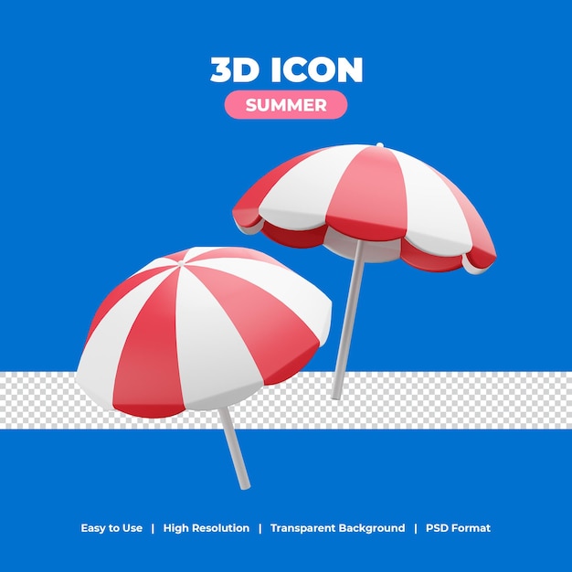 PSD sombrilla de playa con ilustración de icono de render 3d