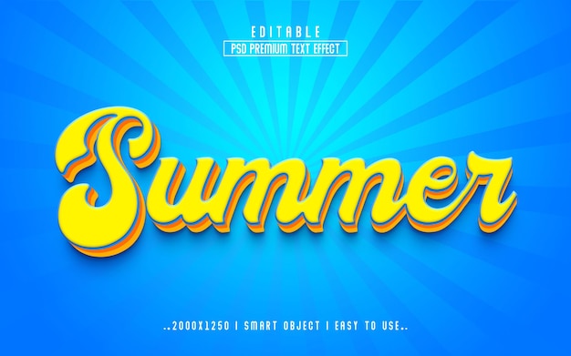 Sommer 3d bearbeitbarer texteffekt psd mit premium-hintergrund