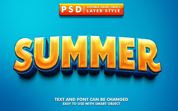 Sommer 3D-Cartoon-Texteffekt Premium-PSD mit intelligentem Objekt