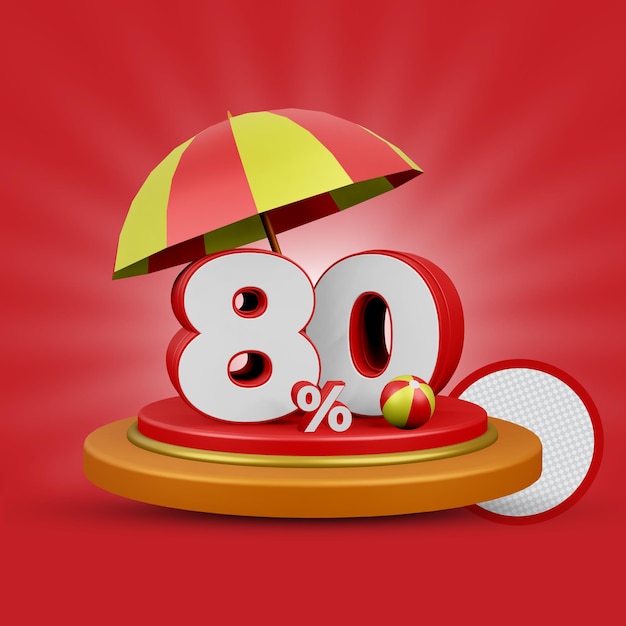 Sommer 80 Prozent Rabattangebot 3D-Rendering isoliert