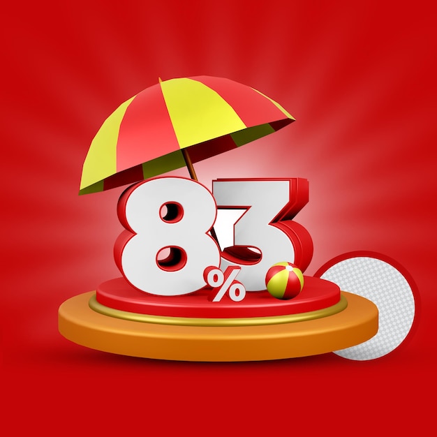 Sommer 83 Prozent Rabattangebot 3D-Rendering isolierte Prämie