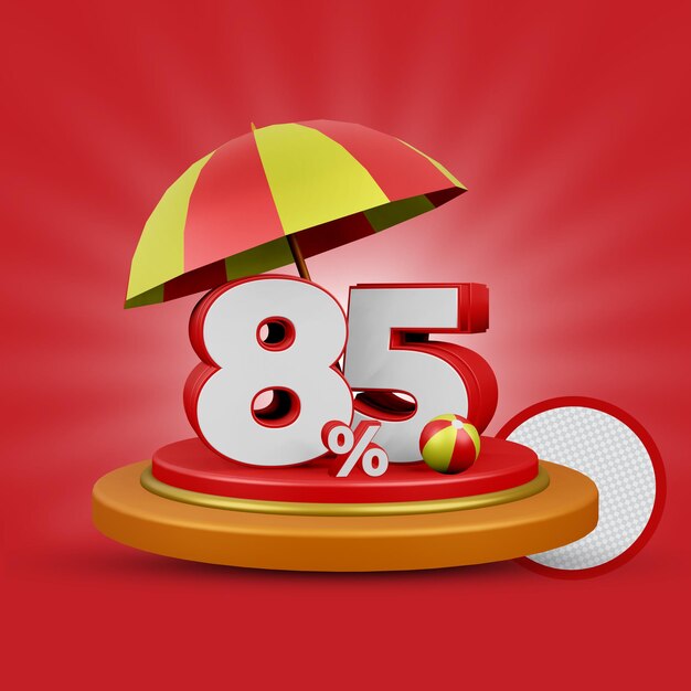 Sommer 85 Prozent Rabattangebot 3D-Rendering isoliert