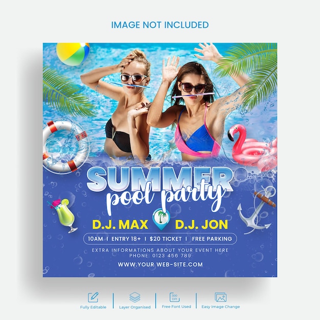 Sommer-Poolparty-Instagram-Post und Social-Media-Flyer-Vorlagendesign