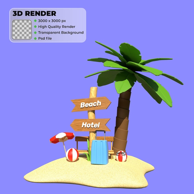 Sommer Richtung Urlaub mit Baum 3D-Render-Symbol