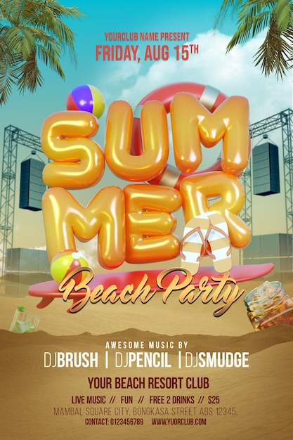 PSD sommer strand party flyer vorlage