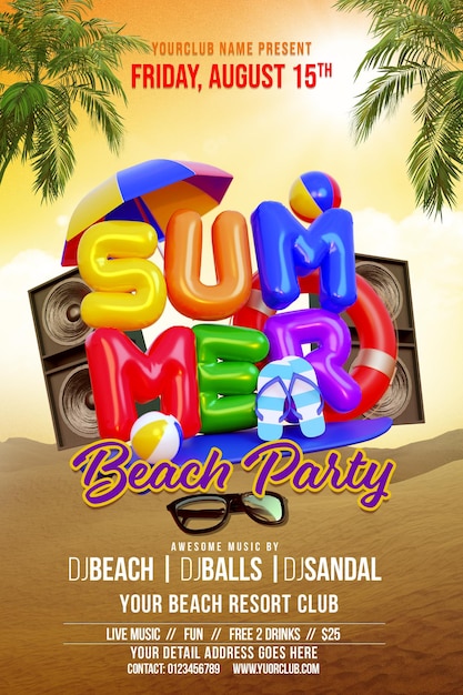 Sommer Strand Party Flyer Vorlage