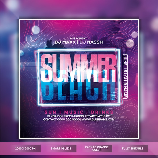 Sommer-Strandclub-Nachtparty-Flyer-Vorlage