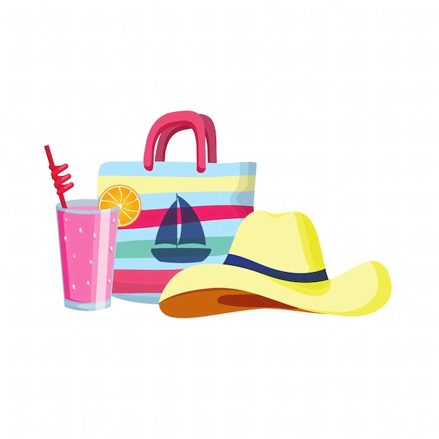 Sommer-Strandtasche und Hut-Illustration