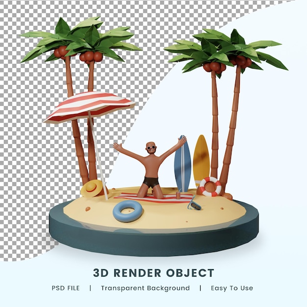 Sommer tropischer strand 3d render premium psd