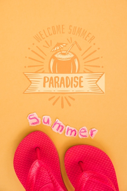 PSD sommerbeschriftungshintergrund mit flipflops