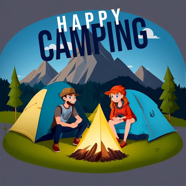 PSD sommercamp mit zelt, fröhliches camping