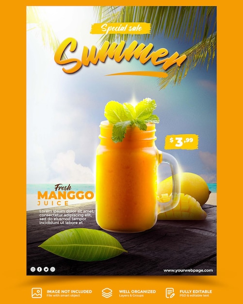 PSD sommerfrisches getränk mango social media promotion vorlage