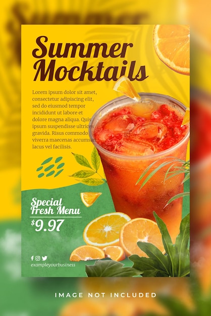 Sommerfrischgetränk-sondermenü-mocktail-social-media-post-poster-flyer-anzeige-menü-banner-vorlage