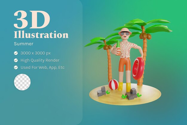 Sommerillustration mit charakter 3d