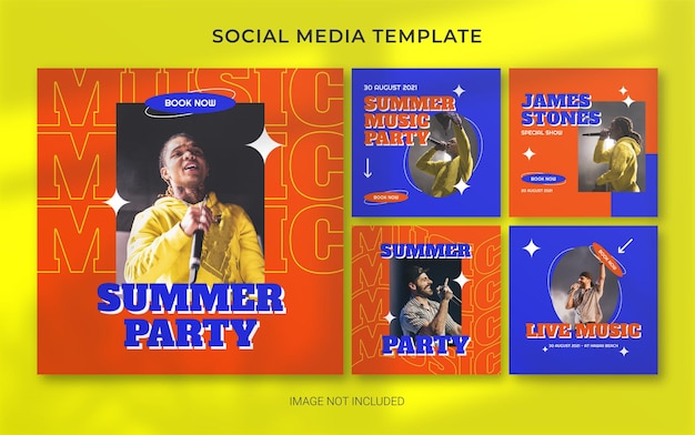 PSD sommermusikkonzert retro social media post banner layout