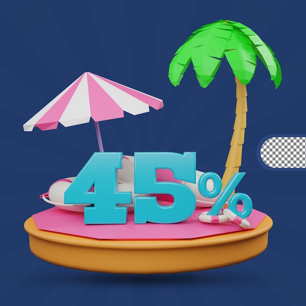 Sommerschlussverkauf 45 prozent rabattangebot 3d-rendering