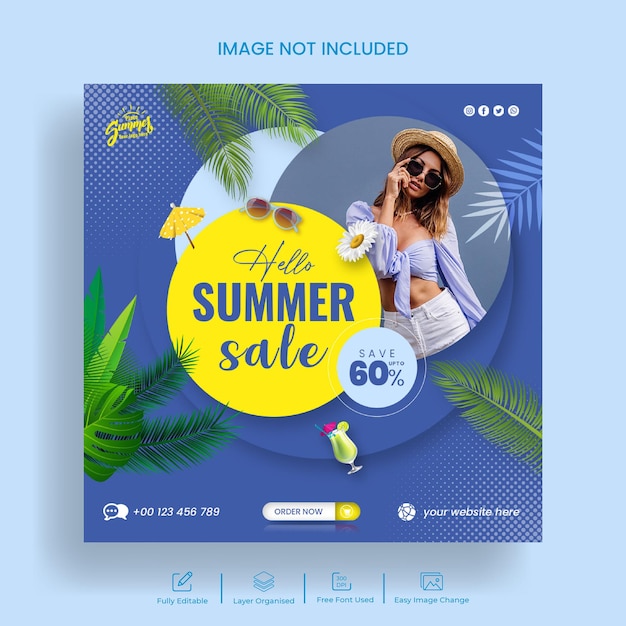 Sommerschlussverkauf-Instagram-Beitrag und Social-Media-Banner-Vorlagendesign