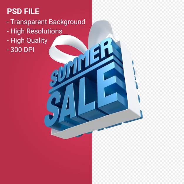 Sommerschlussverkauf mit Schleife und Band 3D-Design auf isoliertem Hintergrund