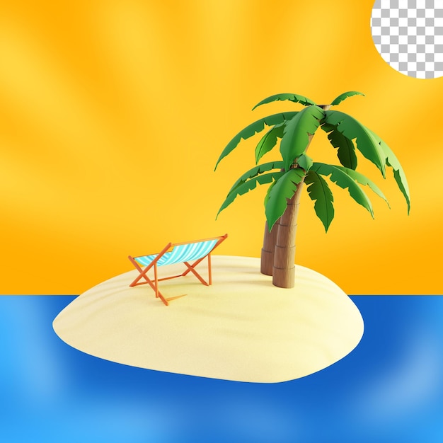 sommerstrand mit strandkorb und palme 3d illustration