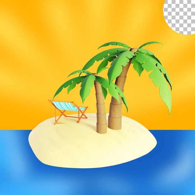 Sommerstrand mit strandkorb und palme 3d illustration