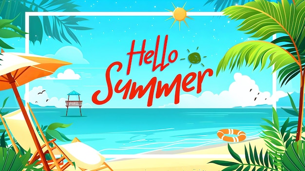 Sommertag-Facebook-Cover-Vorlage mit flachem Hallo-Sommer-Hintergrund