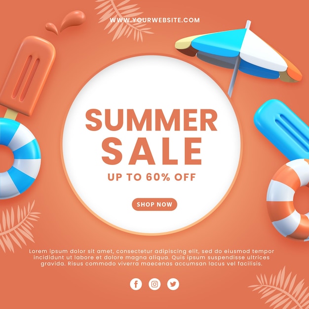 Sommerverkauf-Promotionsrabatt Social-Media-Poster-PSD-Mockup