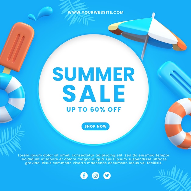 Sommerverkauf-Promotionsrabatt Social-Media-Poster-PSD-Mockup