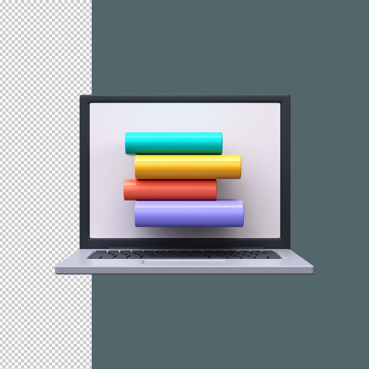 PSD soncept de aprendizaje en línea o ebooks laptop con pila de libros 3d