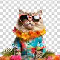 PSD songkran y el concepto de la temporada de verano con el gato escocés con ropa de verano y gafas de sol png transparente