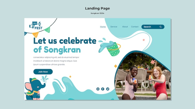 PSD songkran-vorlage mit flachem design