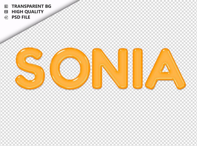 PSD sonia tipografía texto amarillo vidrio brillante psd transparente