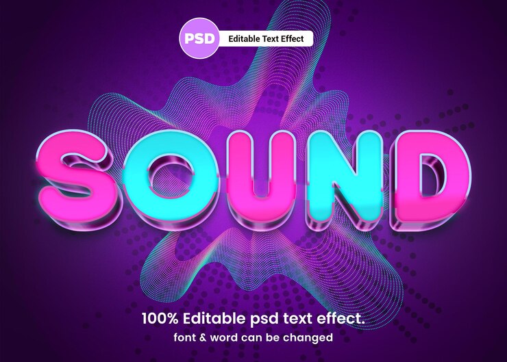 PSD sonido de neón de dibujos animados en 3d efecto de texto editable
