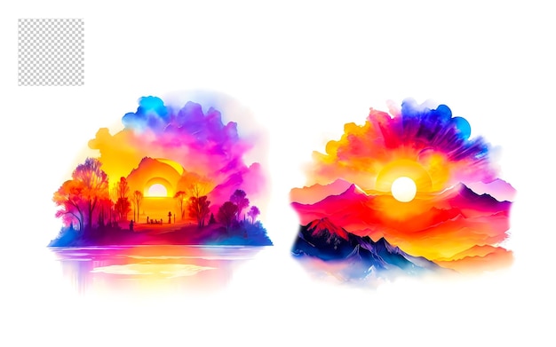 PSD sonnenaufgang aquarell png-set