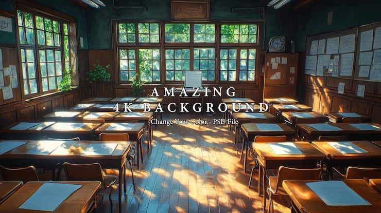 PSD sonnenbeleuchtetes klassenzimmer ein ruhiger bildungsraum