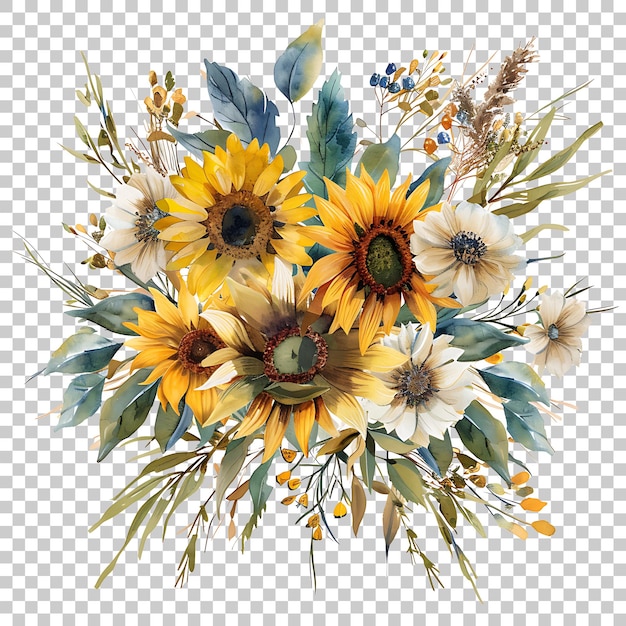 PSD sonnenblumen aquarell png mit durchsichtigem hintergrund