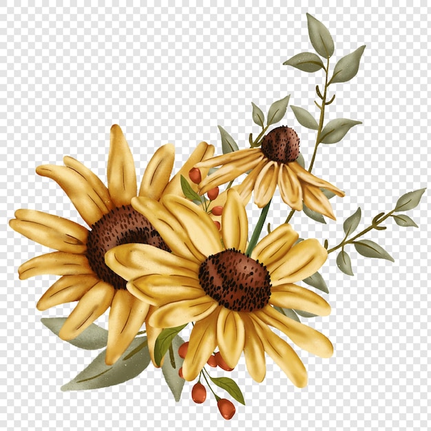 PSD sonnenblumen-blumen-png-clipart-illustrationen mit rustikalem herbst-fall-stil