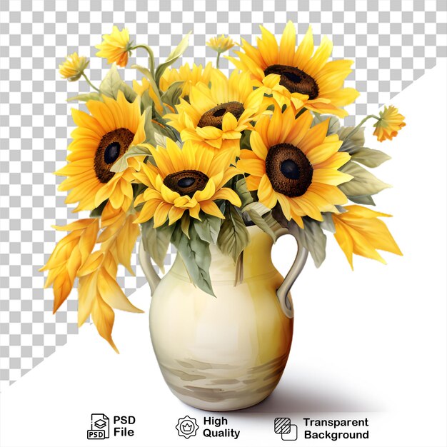 PSD sonnenblumenstrauß in einer vase, illustration auf durchsichtigem hintergrund, png-datei enthalten