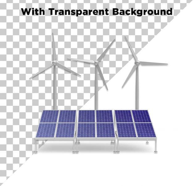 Sonnenkollektoren oder Solarkraftplatten Photovoltaik mit Windmühle PNG PSD Transparenter Hintergrund