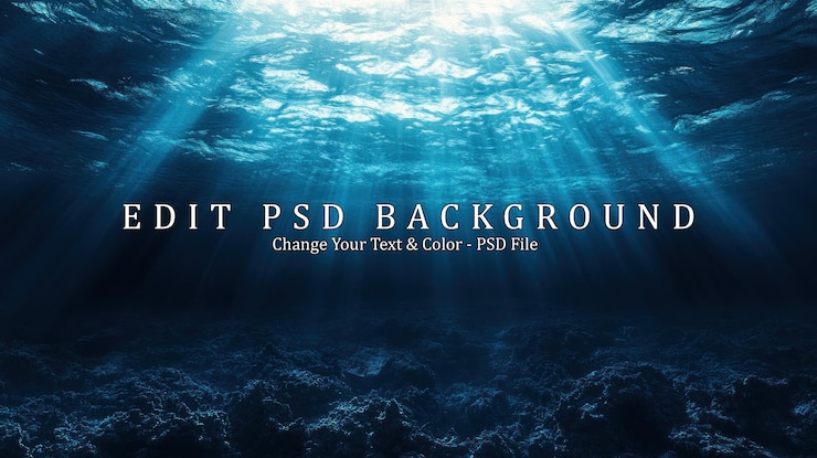 PSD sonnenlicht durch das tiefblaue meerwasser