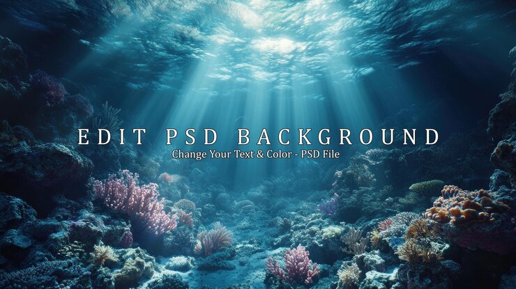 PSD sonnenstrahlen beleuchten das korallenriff unter wasser
