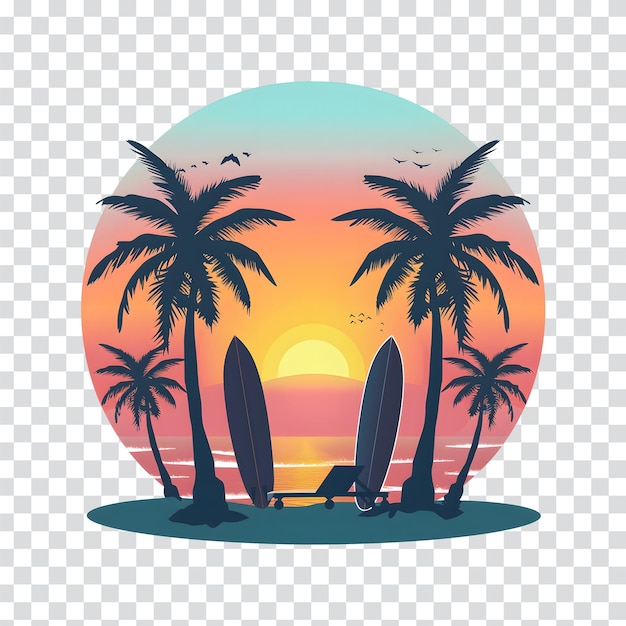 PSD sonnenuntergang mit einer palme und einem strandbild-t-shirt design