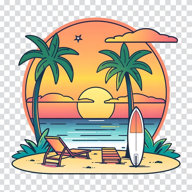 PSD sonnenuntergang mit einer palme und einem t-shirt-logo mit strandszene