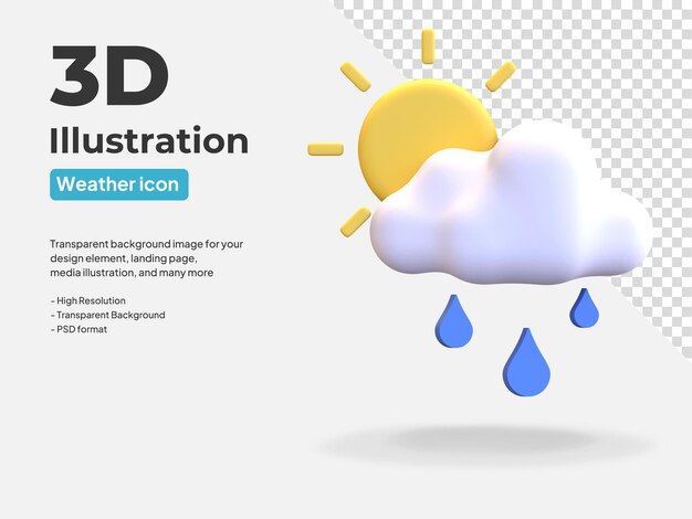 Sonnenwolke und Wassertropfen Tag Luftfeuchtigkeit Wettersymbol 3D-Rendering-Darstellung