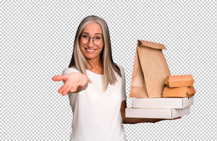 PSD sonriendo felizmente con amabilidad y ofreciendo y mostrando un concepto