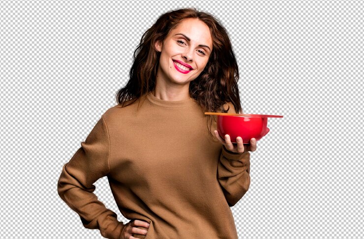 PSD sonriendo felizmente con una mano en la cadera y confiado
